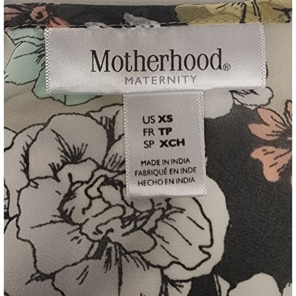 MOTHERHOOD Maternity Round Neck Floral Chiffon Multicolor Gray Blouse Size XS - Picture 10 of 11